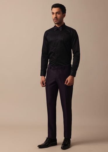 Elegant Intricate Embroidered Tuxedo Set in Purple