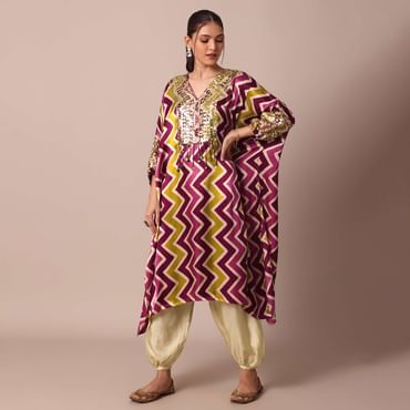 Elegant Printed Sequins Kaftaan Set
