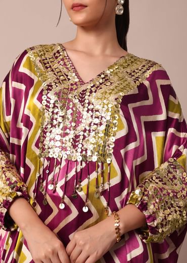 Elegant Printed Sequins Kaftaan Set