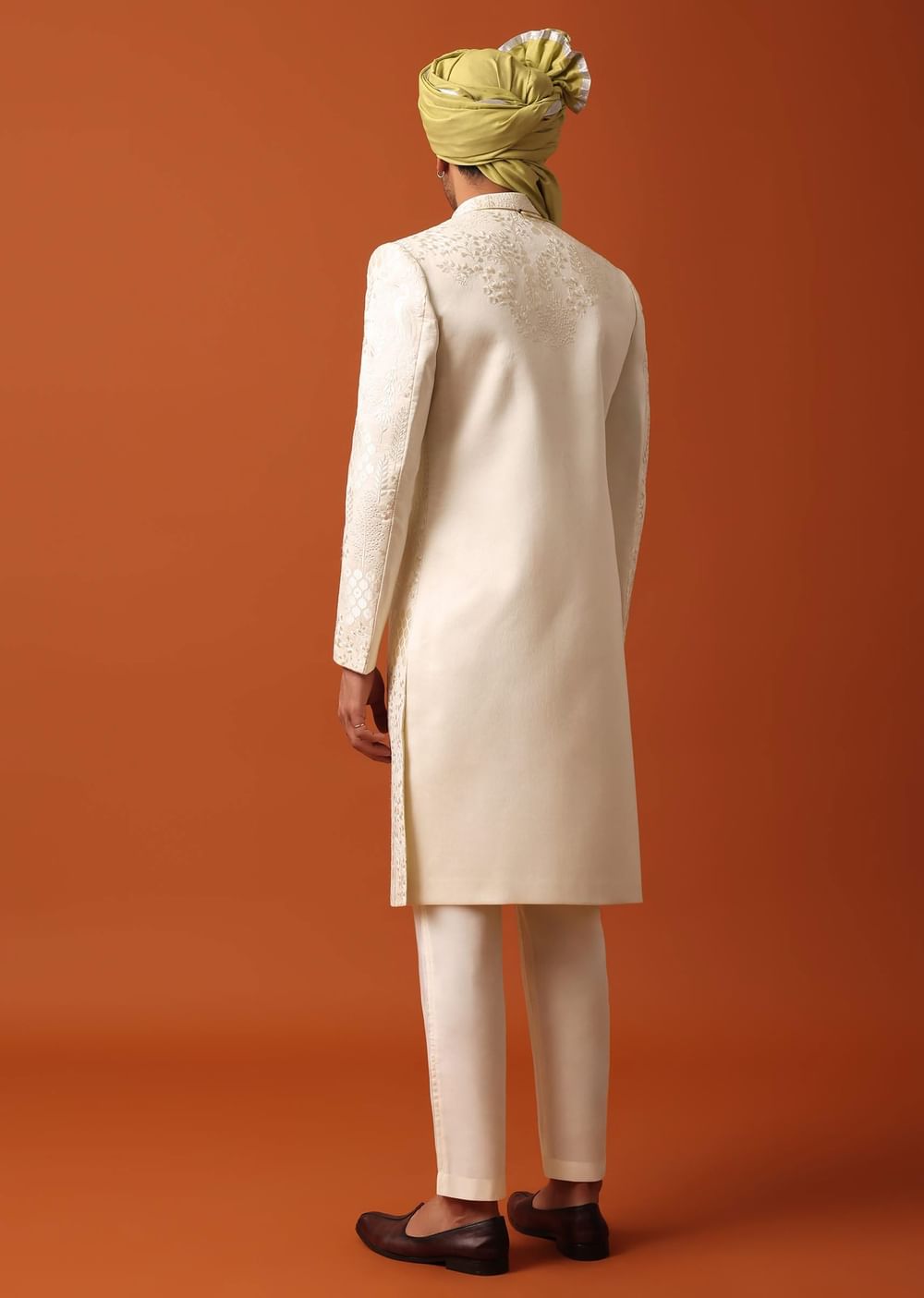 Elegant Pristine White Silk Sherwani Set With Intricate Embroidery Work