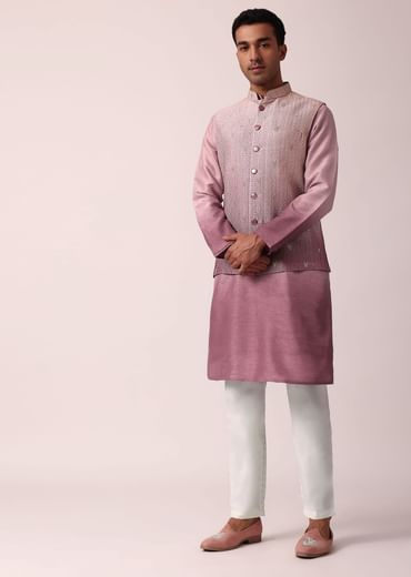 Elegant Purple Silk Embroidered Jacket Kurta Set