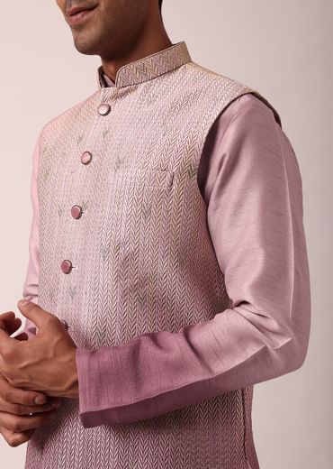 Elegant Purple Silk Embroidered Jacket Kurta Set