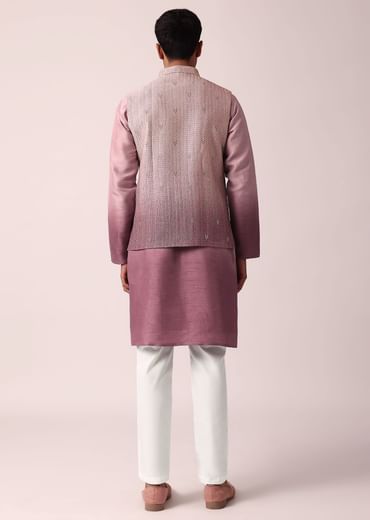Elegant Purple Silk Embroidered Jacket Kurta Set