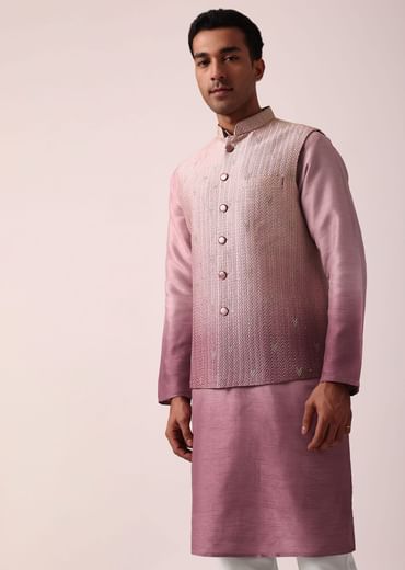 Elegant Purple Silk Embroidered Jacket Kurta Set