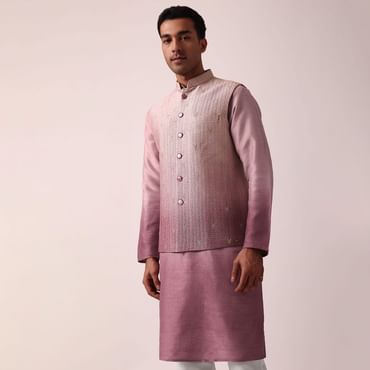 Elegant Purple Silk Embroidered Jacket Kurta Set