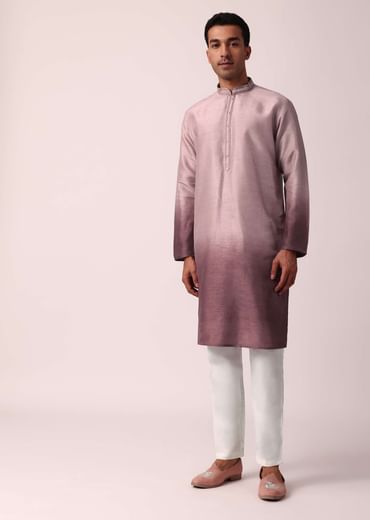 Elegant Purple Silk Embroidered Jacket Kurta Set