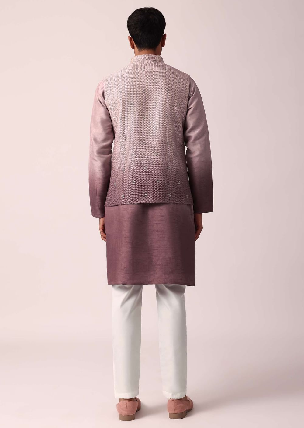 Elegant Purple Silk Embroidered Jacket Kurta Set