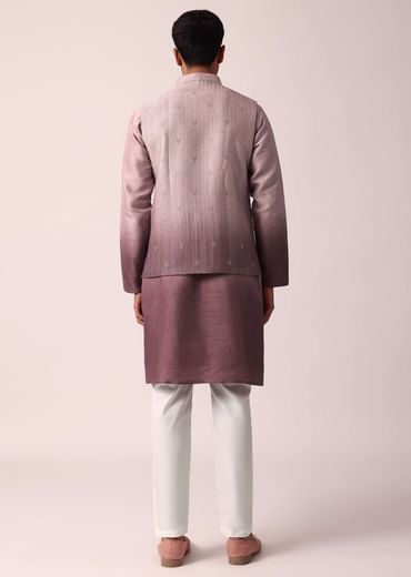 Elegant Purple Silk Embroidered Jacket Kurta Set