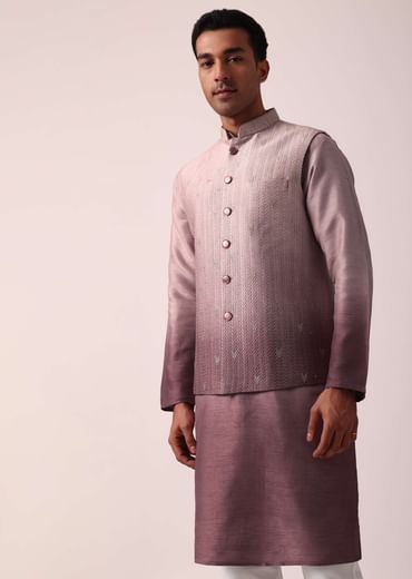 Elegant Purple Silk Embroidered Jacket Kurta Set