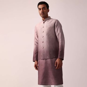 Elegant Purple Silk Embroidered Jacket Kurta Set