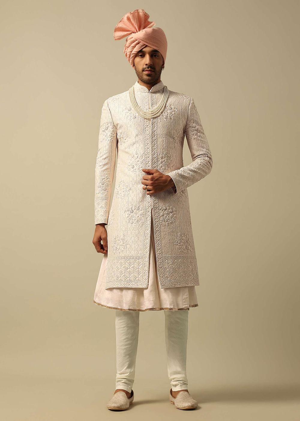 Elegant White Raw Silk Sherwani