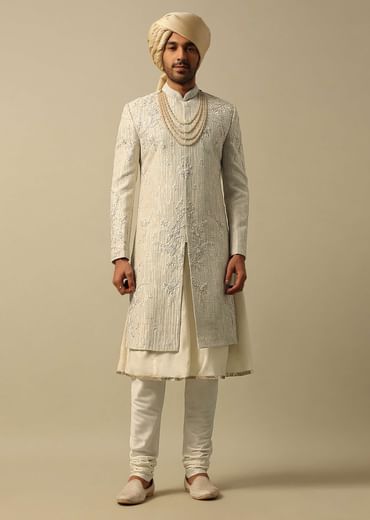 Classic White Raw Silk Sherwani