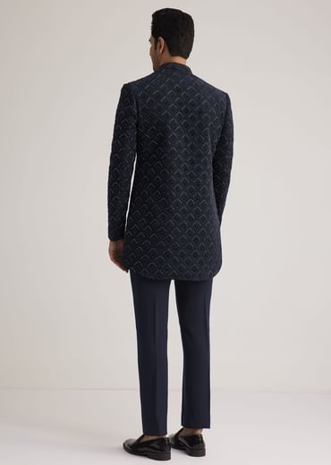 Prussian Blue Sherwani Set With Stone Work Detailing
