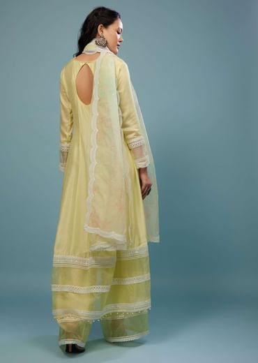 Daffodils Yellow Palazzo Suit In Viscose Silk