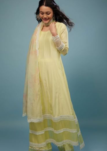 Daffodils Yellow Palazzo Suit In Viscose Silk
