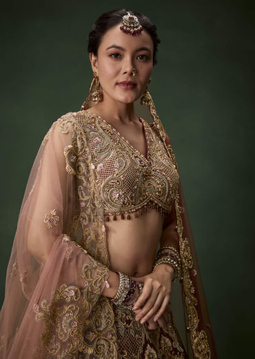 Embellished Bridal Lehenga Set with Two Dupattas