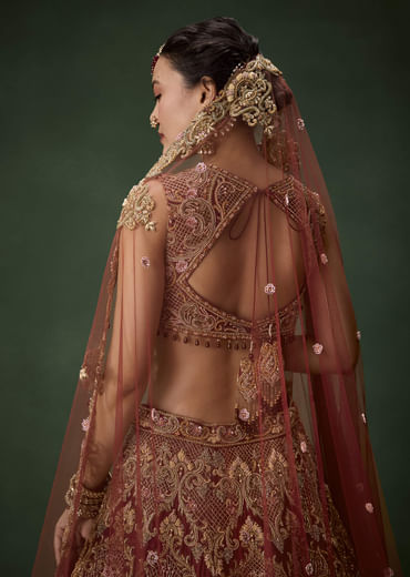 Embellished Bridal Lehenga Set with Two Dupattas