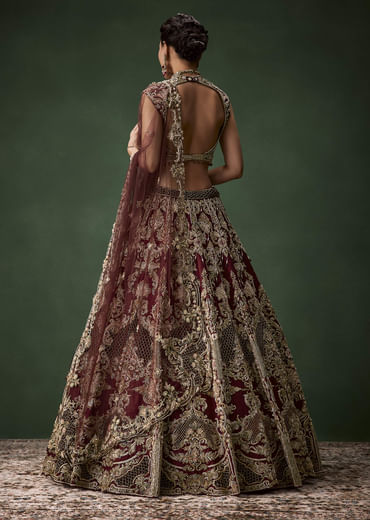 Embroidered Bridal Lehenga Set with Two Dupattas
