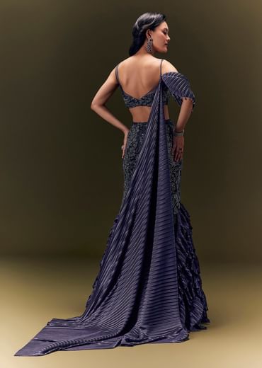 Embroidered Bodice Lehenga With Puff Sleeves Cape