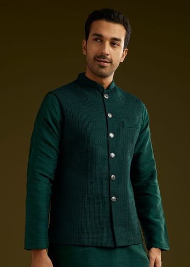 Emerald Green Rayon Kurta Jacket Set