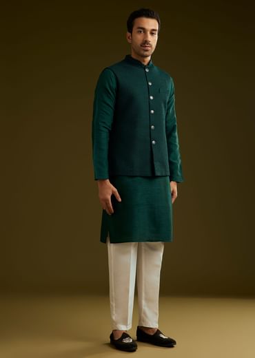 Emerald Green Rayon Kurta Jacket Set