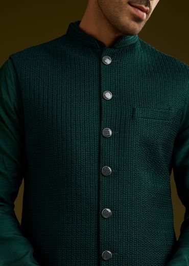 Emerald Green Rayon Kurta Jacket Set