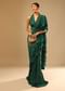 Emerald Green Ready Pleated Ruffle Saree With A Halter Neck Blouse And 3D Embroidered Belt