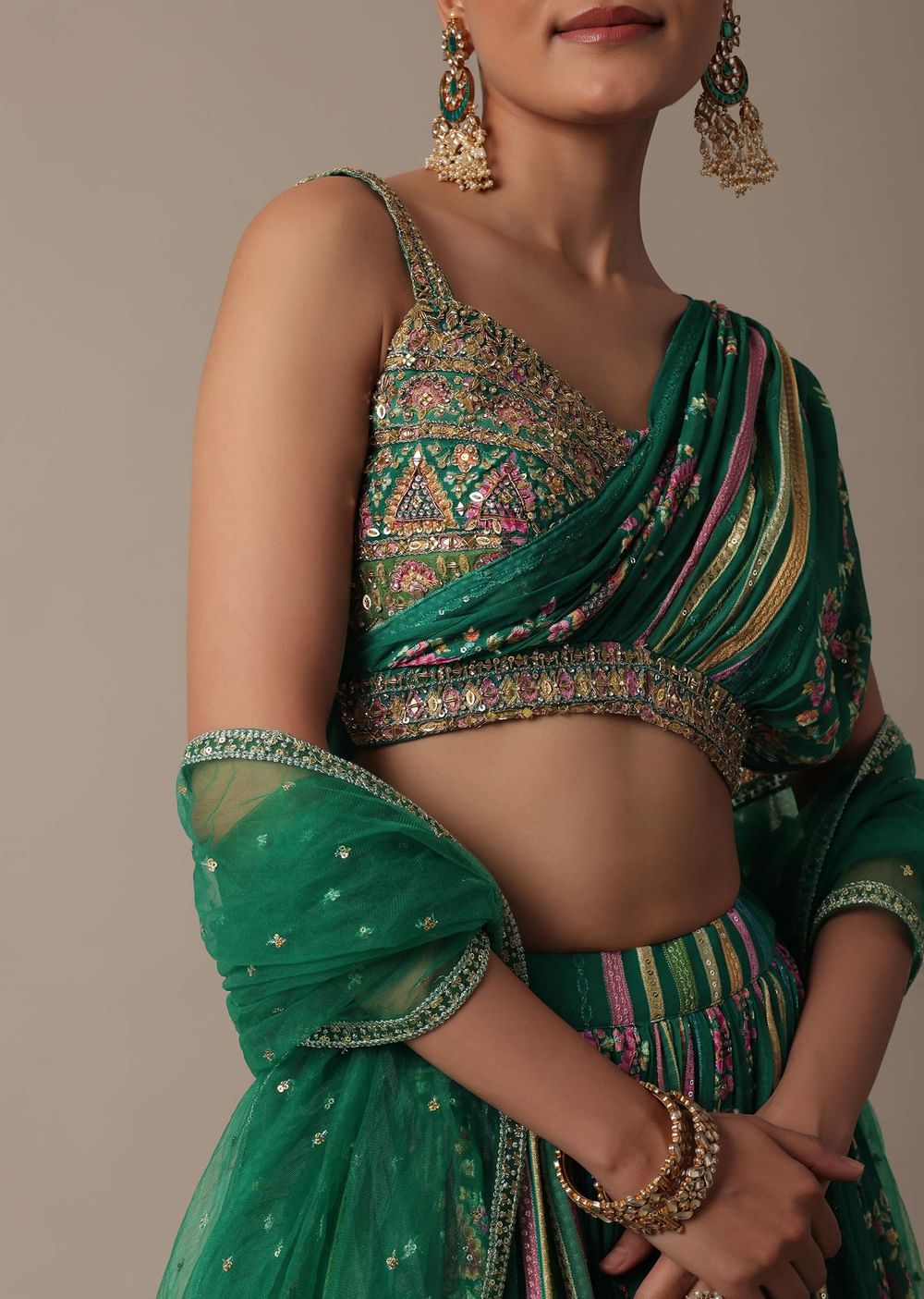 Enchanting Green Lehenga Set With Bead Embellishments