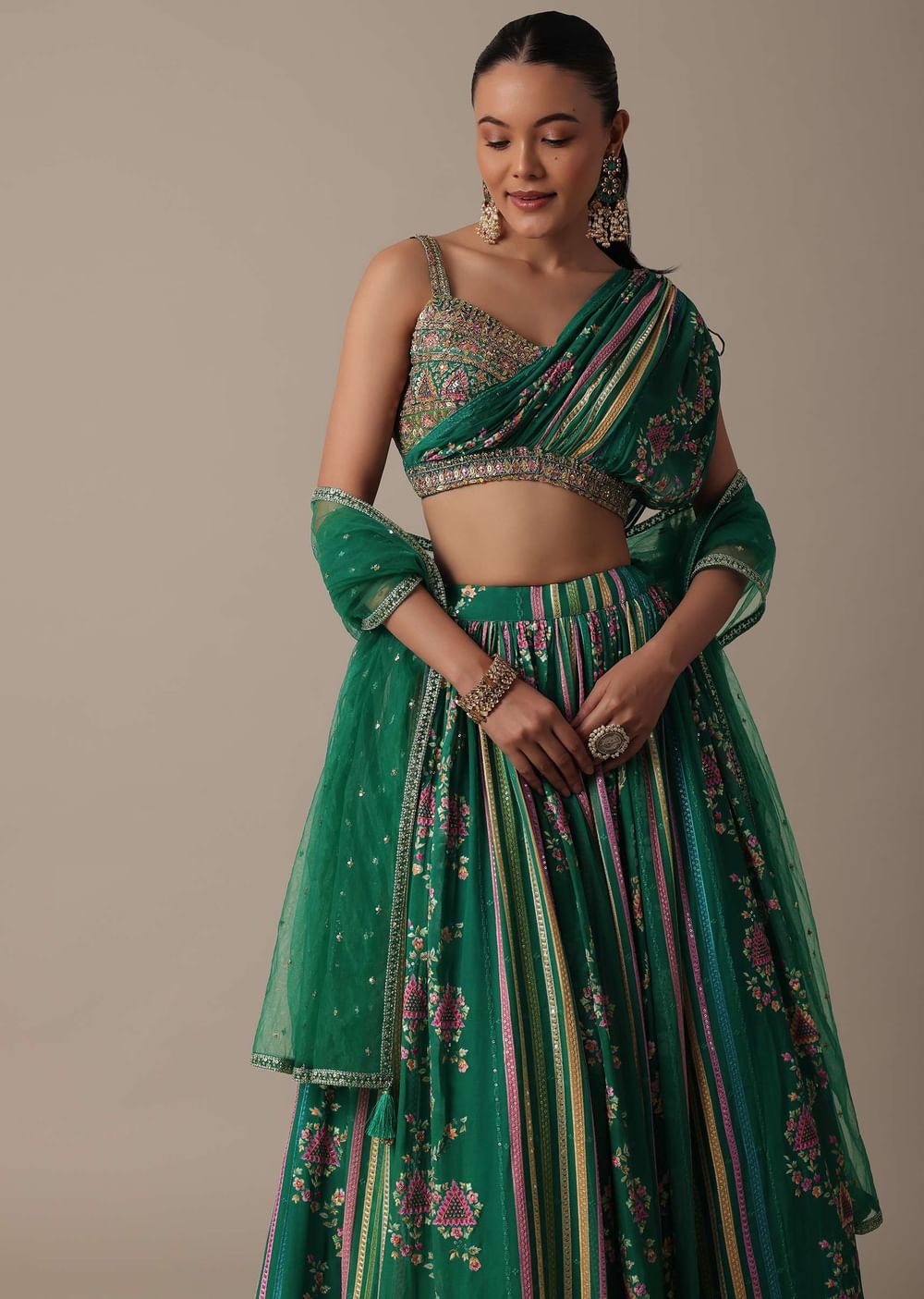 Enchanting Green Lehenga Set With Bead Embellishments