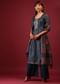 Royal Blue Printed Palazzo Suit In Tussar Silk With Embroidery