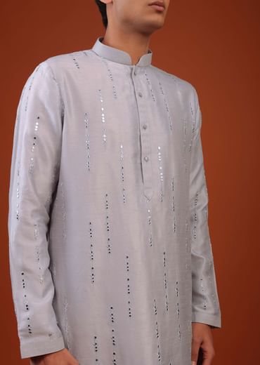 Lavender Purple Mirror Embroidered Silk Kurta Set