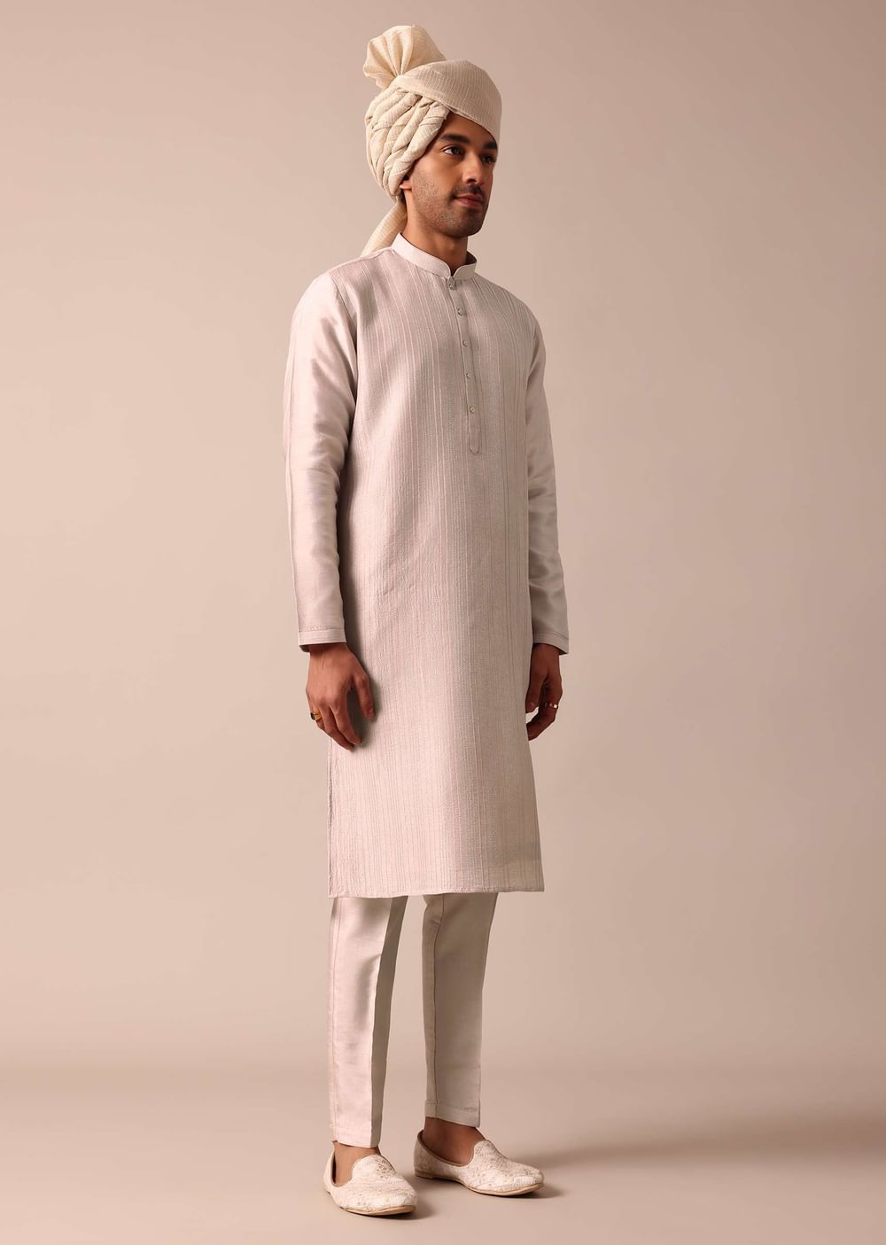 Exquisite Beige Silk Sherwani With Intricate Embroidery
