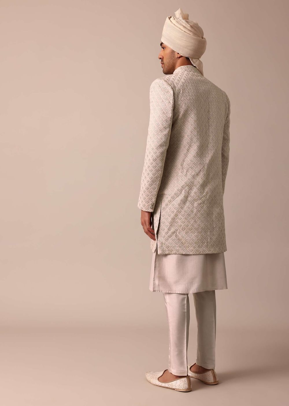 Exquisite Beige Silk Sherwani With Intricate Embroidery