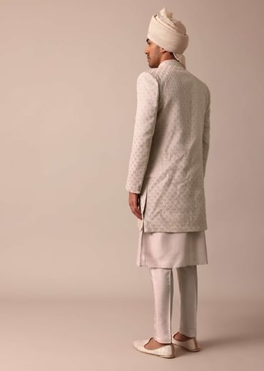 Exquisite Beige Silk Sherwani With Intricate Embroidery