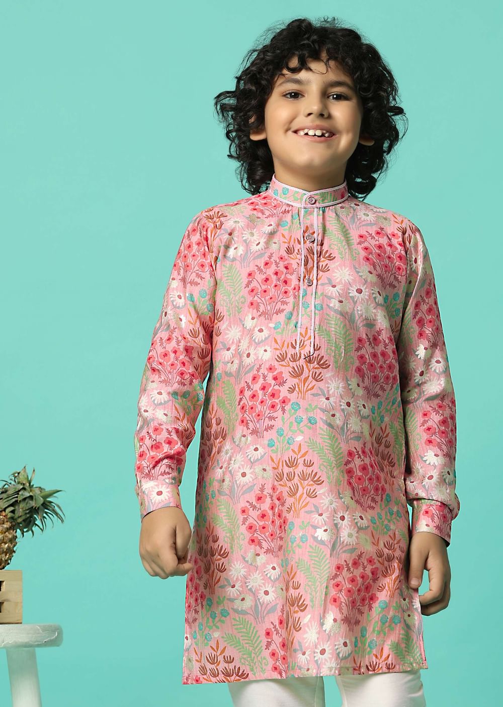 Festive Pink Kurta Set For Boys