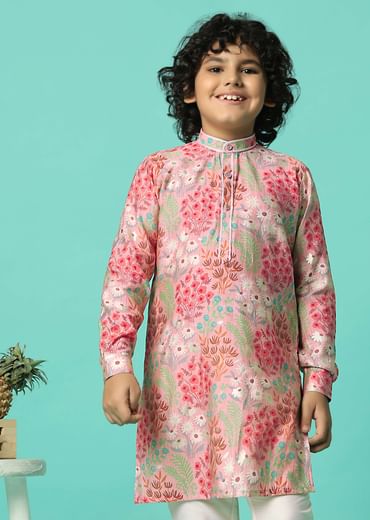 Festive Pink Kurta Set For Boys