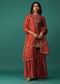 Fiery Red Embroidered Kurti And Sharara Set In Chanderi Silk