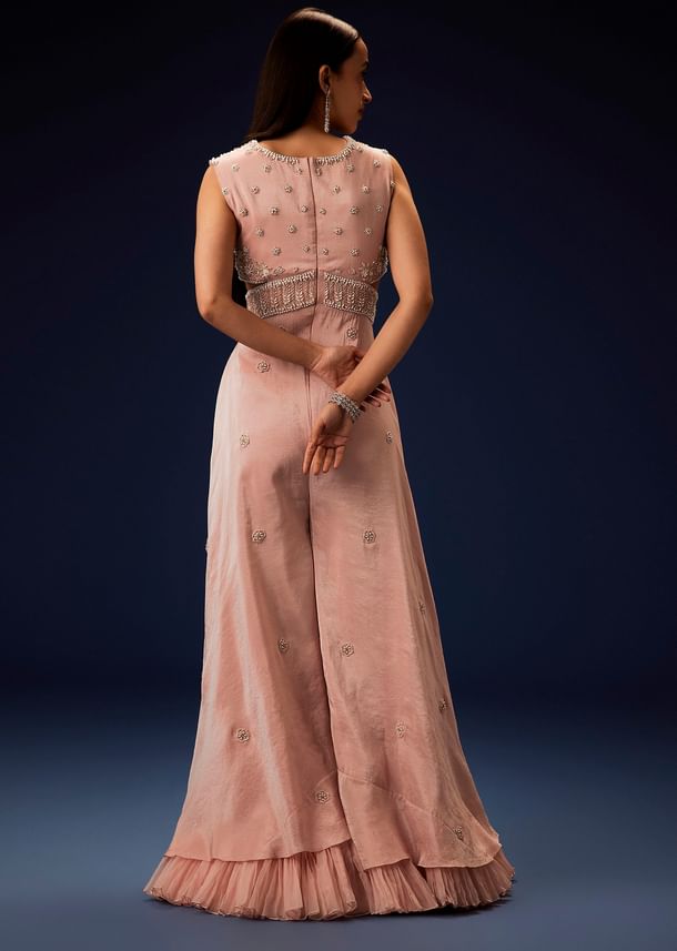 Flaming Peach Hand Embroidered Double Layer Jumpsuit Flaming Peach Hand Embroidered Double Layer Jumpsuit