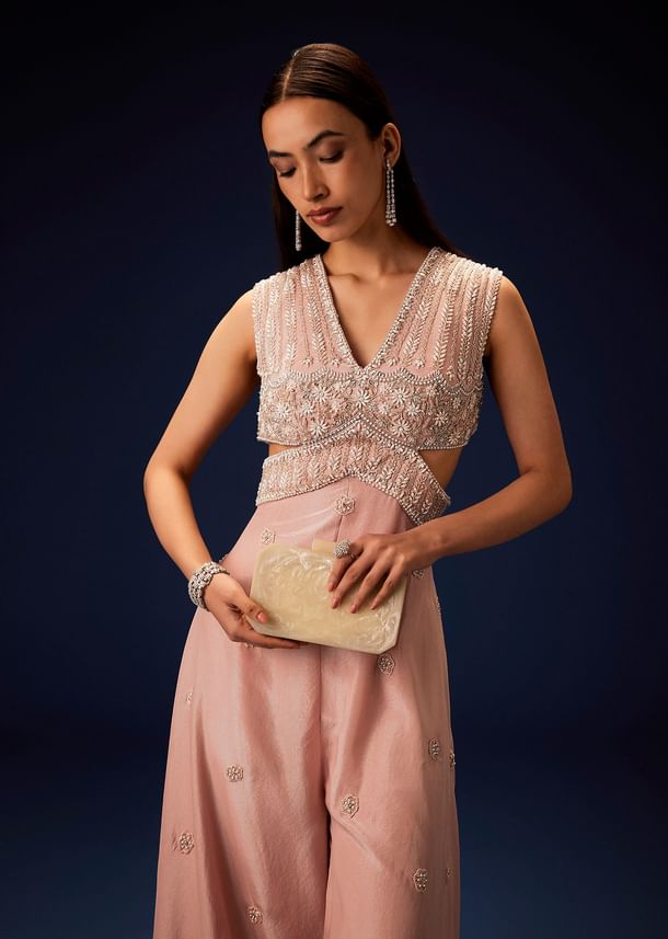 Flaming Peach Hand Embroidered Double Layer Jumpsuit Flaming Peach Hand Embroidered Double Layer Jumpsuit