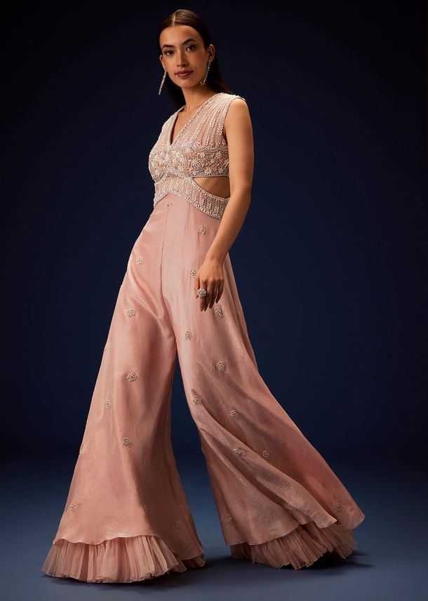 Flaming Peach Hand Embroidered Double Layer Jumpsuit Flaming Peach Hand Embroidered Double Layer Jumpsuit