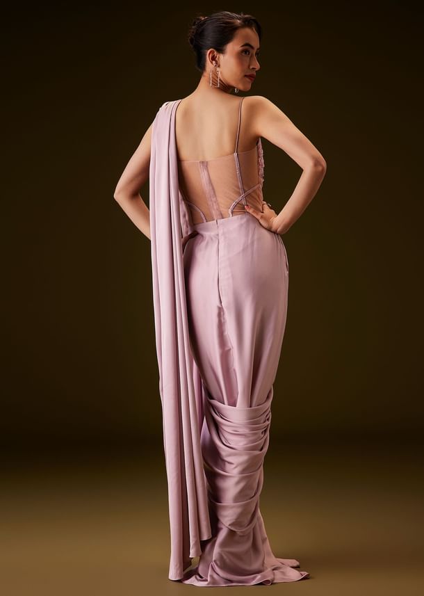 Flamingo Pink Pre Draped Indo Western Saree