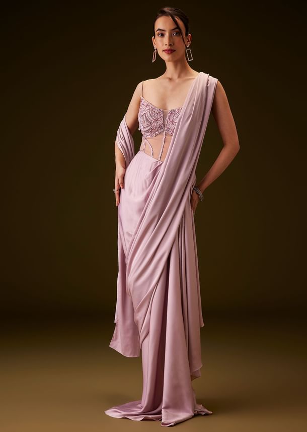 Flamingo Pink Pre Draped Indo Western Saree