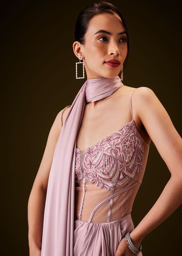 Flamingo Pink Pre Draped Indo Western Saree