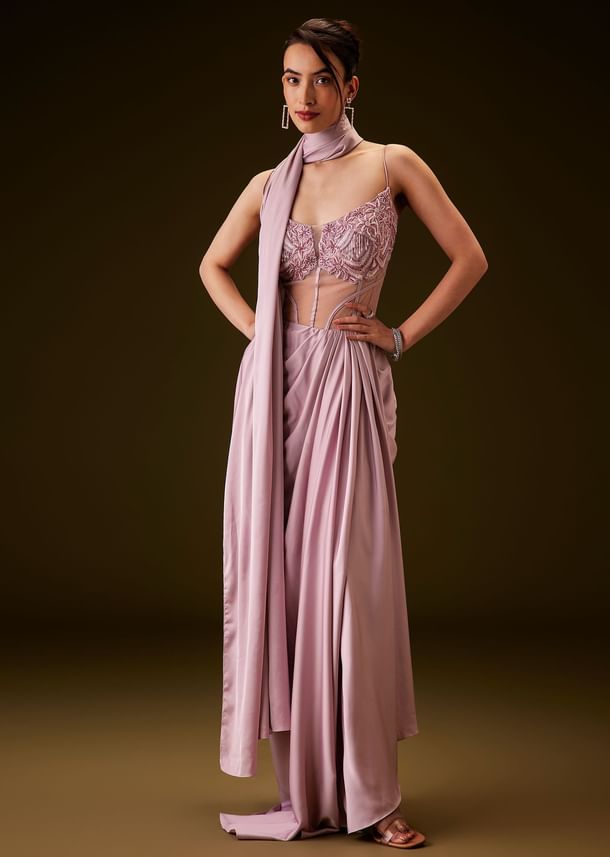 Flamingo Pink Pre Draped Indo Western Saree