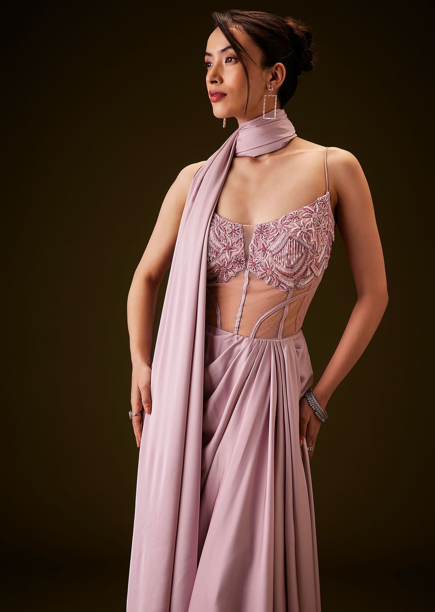 Flamingo Pink Pre Draped Indo Western Saree