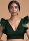 Forest Green Blouse In Velvet With Trapeze Neck And Ruffle Sleeves