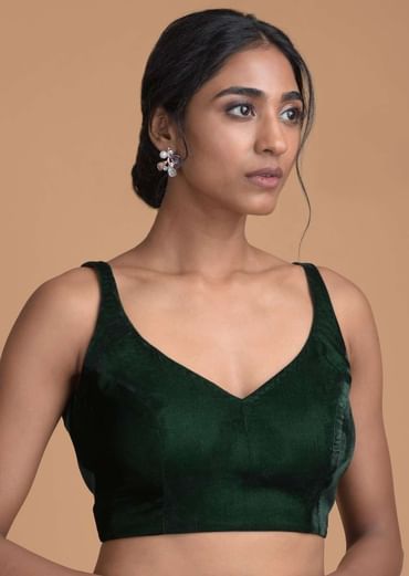 Forest Green Sleeveless Blouse With Sweetheart Neckline