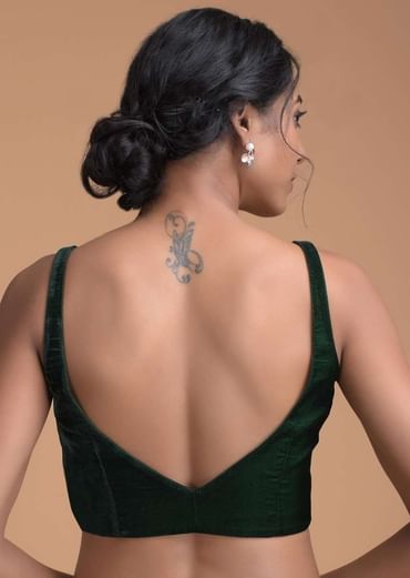 Forest Green Sleeveless Blouse With Sweetheart Neckline