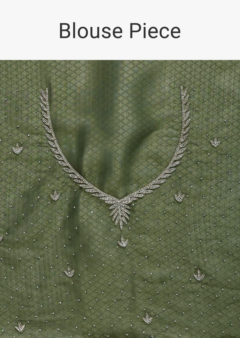 Forest Green Jacquard Saree In Cutdana Embroidery With Unstitched Blouse