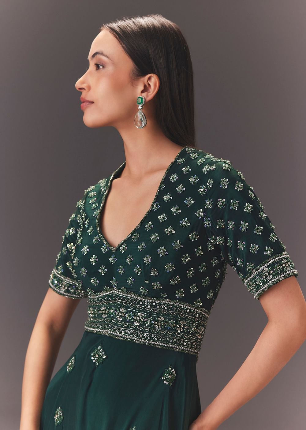 Forest Greenhand Embroidered Double Layer Jumpsuit